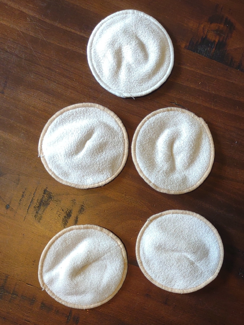 Reusable Round Cotton Breast Pads - White with Beige Trim (Set of 5)